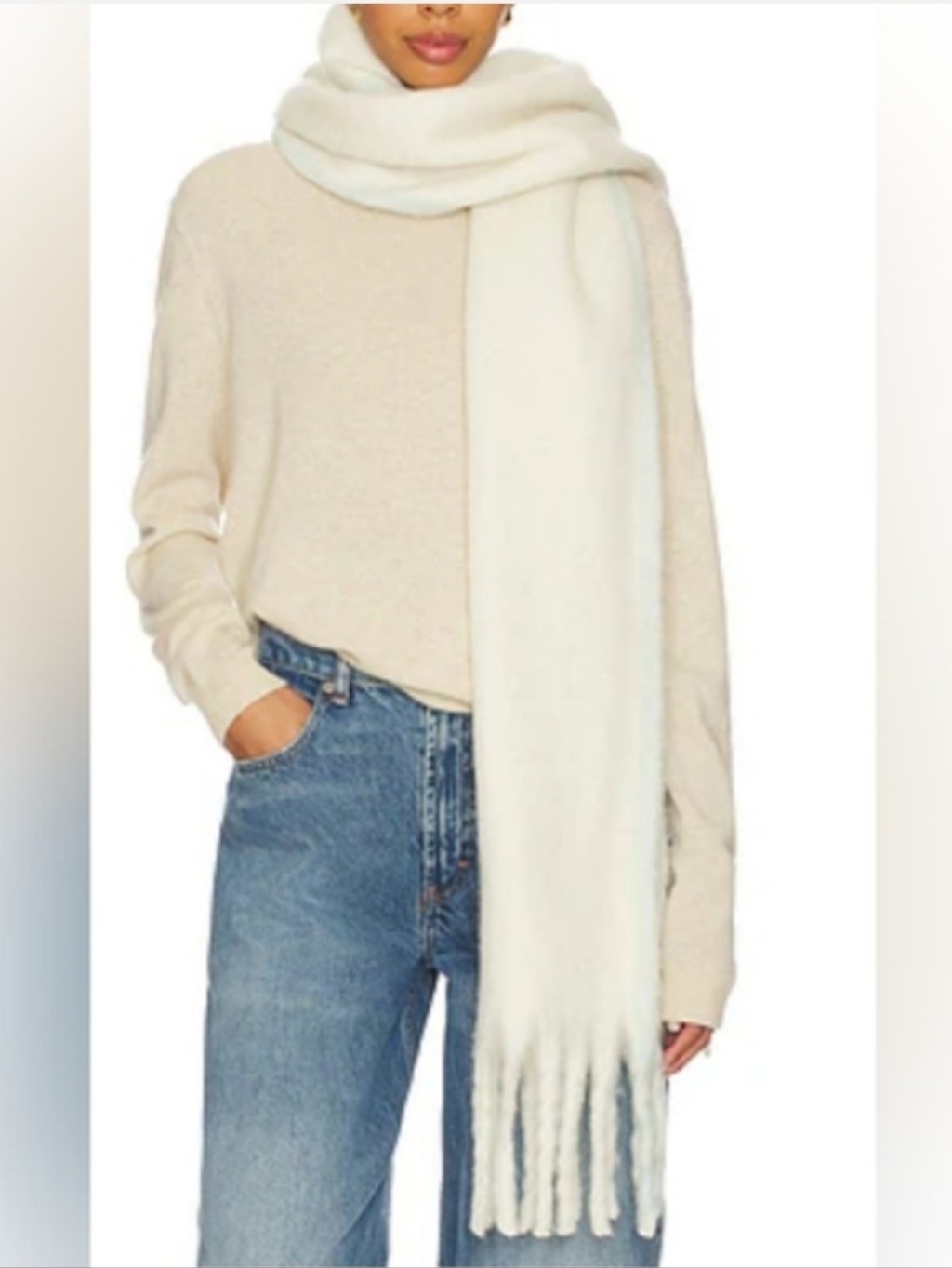 Free People Winter Chill Blanket Scarf In Cream Os Nwt